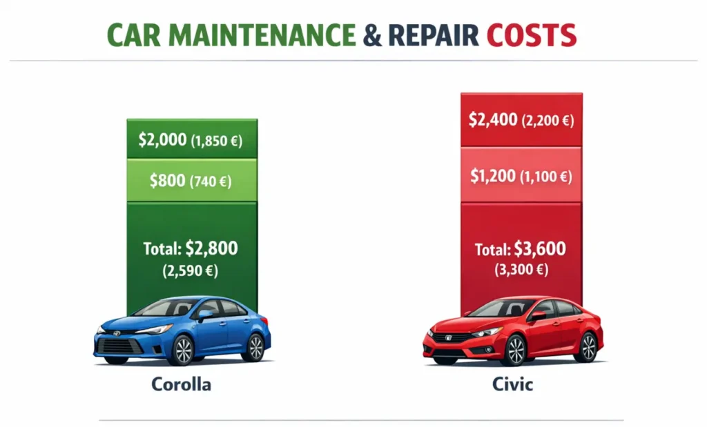 Toyota Corolla vs Honda Civic Maintenance Cost 2021 - 5-Year Ownership Cost Comparison