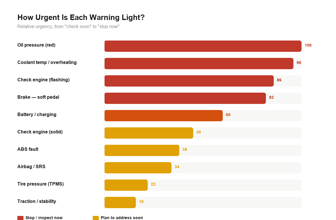 car warning lights urgency ranking chart